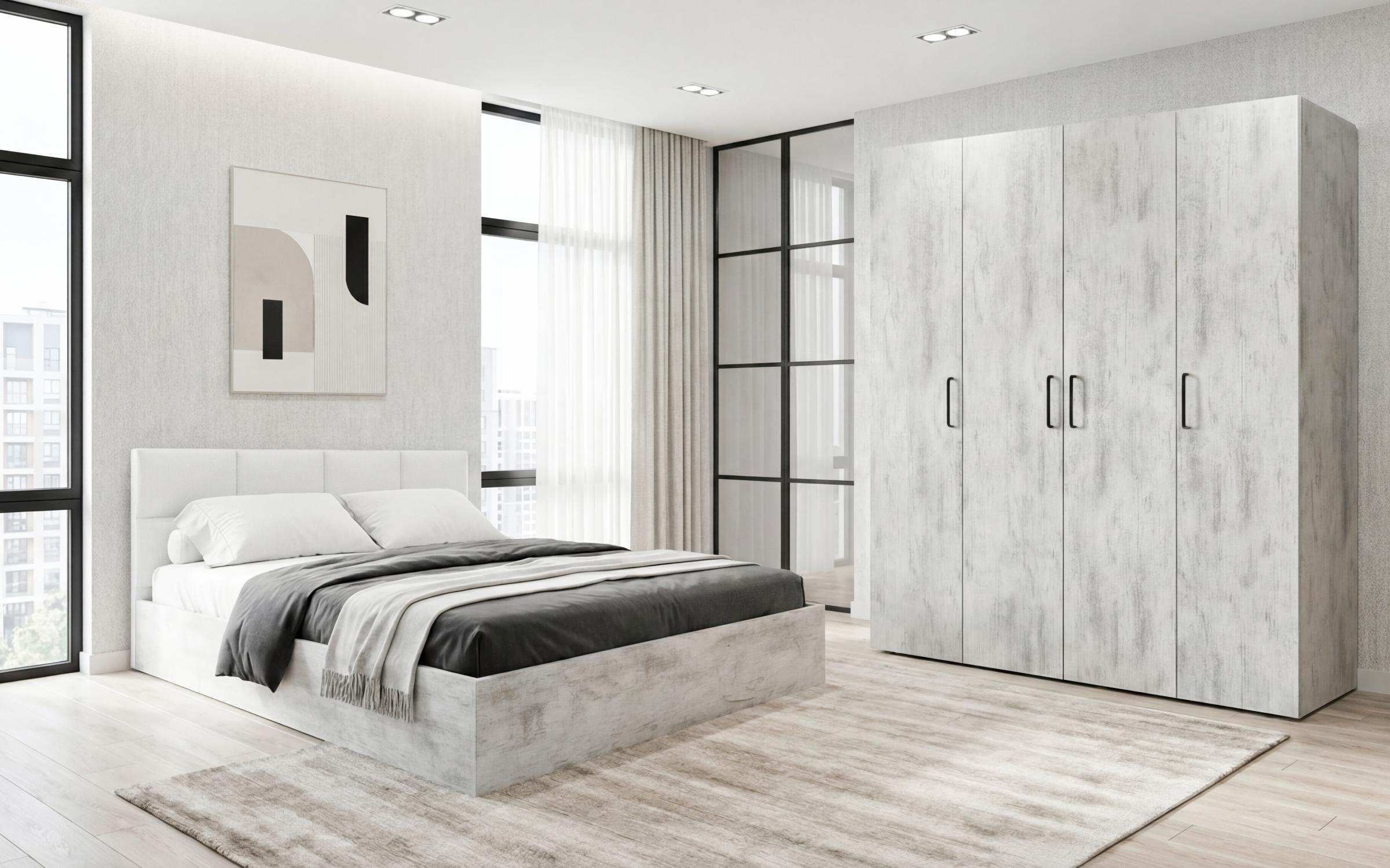 Set dormitor 160/200 Estel 2, stejar antic + piele alba  1